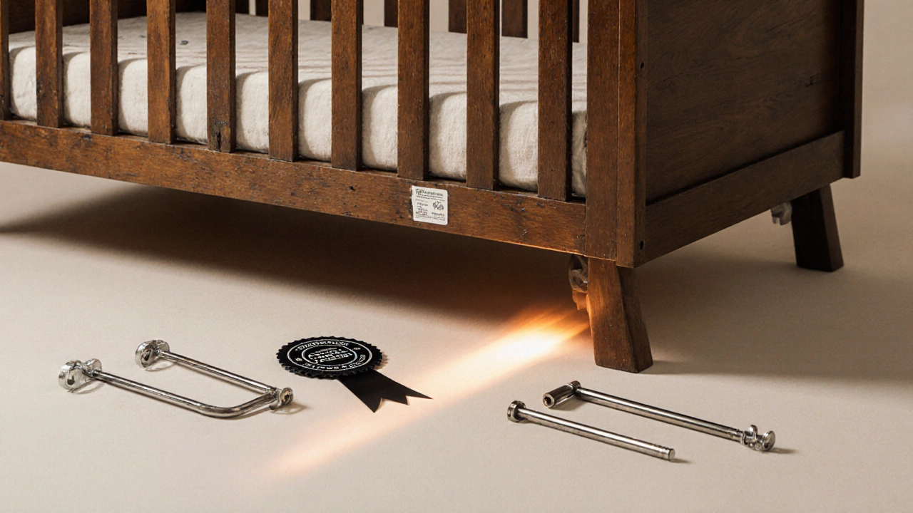 Old crib transitioning into a modern certified crib surrounded by retrofit tools.