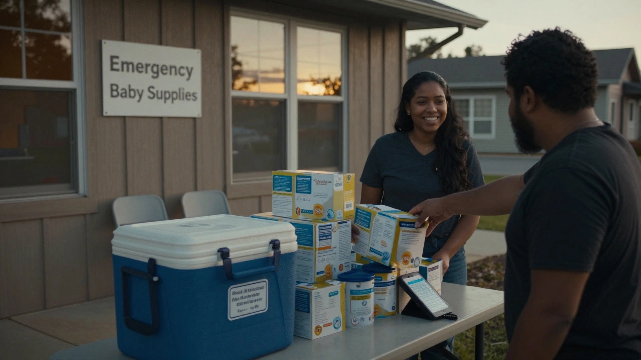 Community center with emergency baby supplies available for families in need.