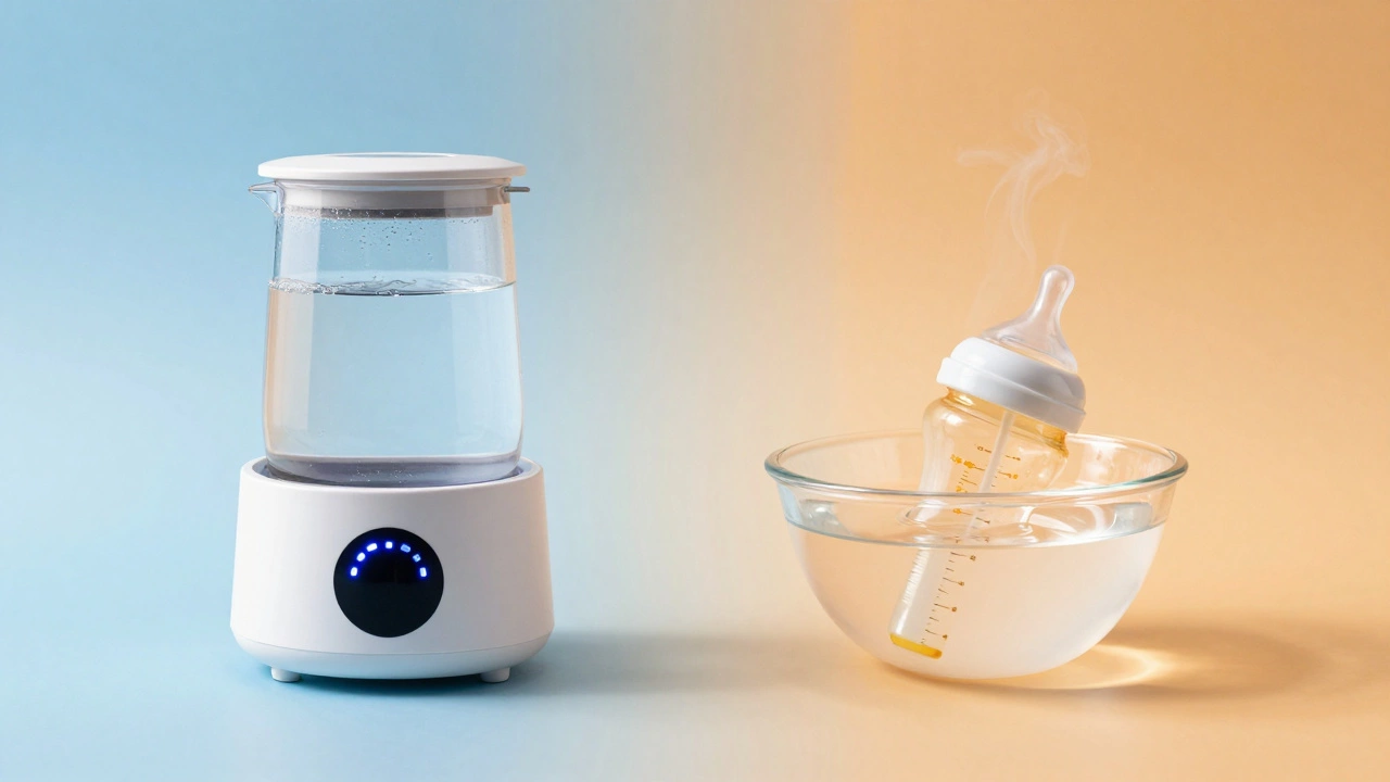 Comparison of a digital bottle warmer and a traditional warm water bowl method.