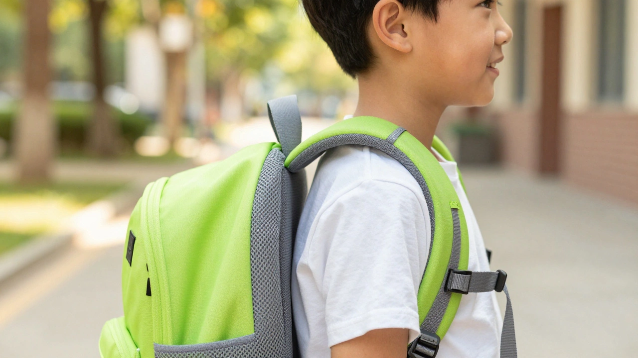 Child wearing ergonomic Jester backpack with mesh back panel