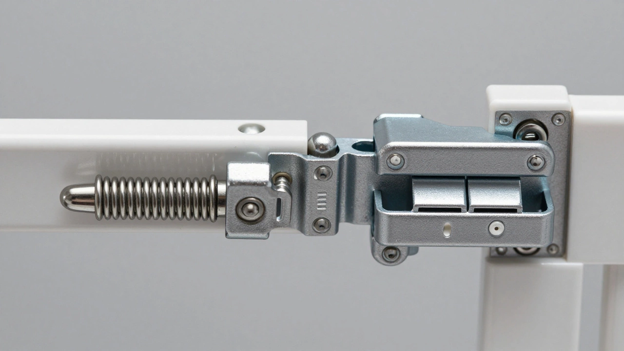 Close-up comparison of a simple pet gate latch versus a complex baby gate lock.