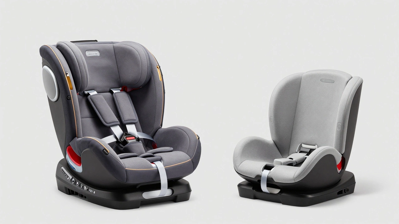 High-back and backless booster seats compared side by side