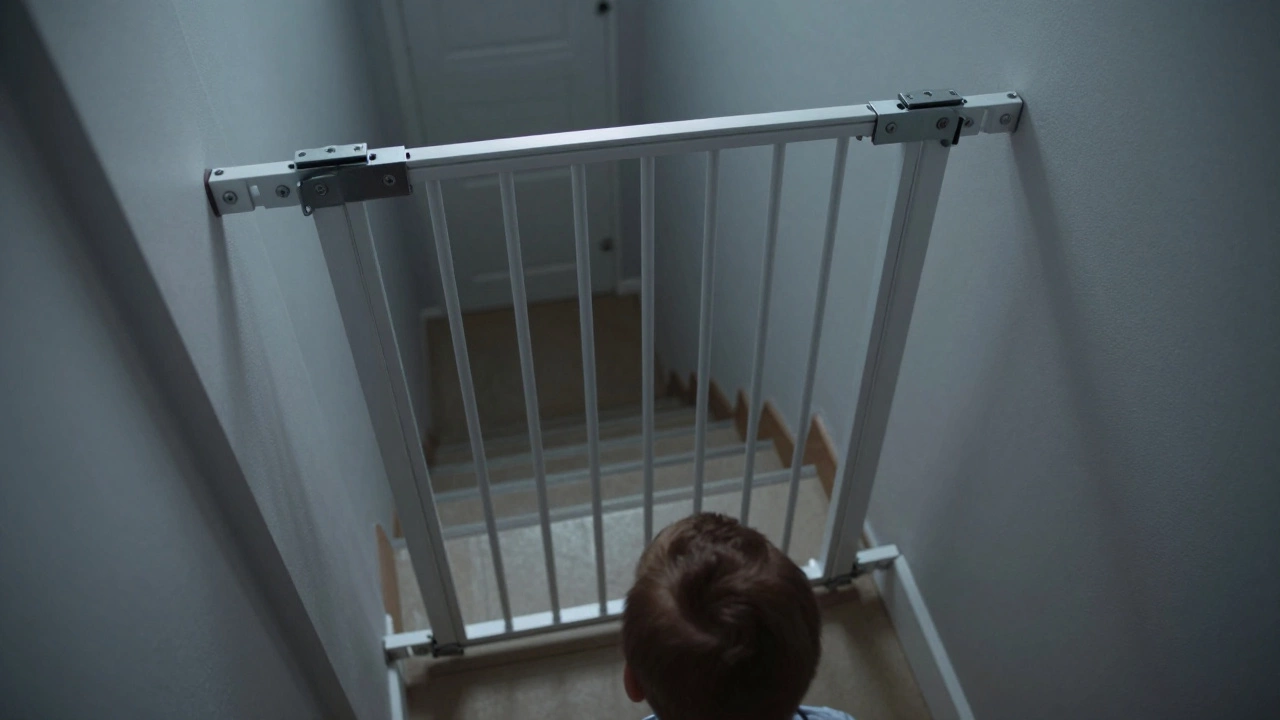 Secure hardware-mounted gate at stairs