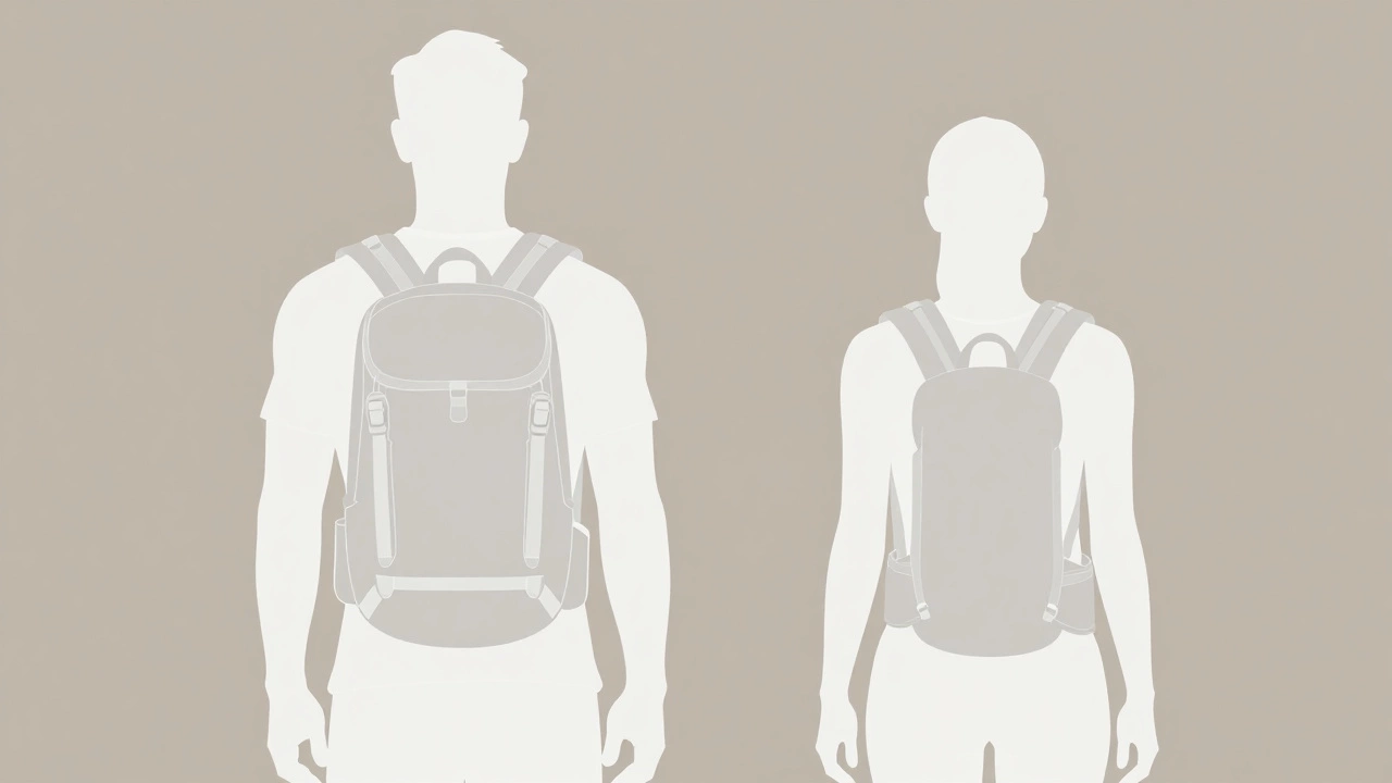 Visual guide showing how Men's and Women's backpack fits align with different body shapes and torsos