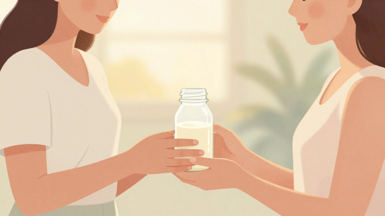 Women sharing breast milk in warm, supportive setting