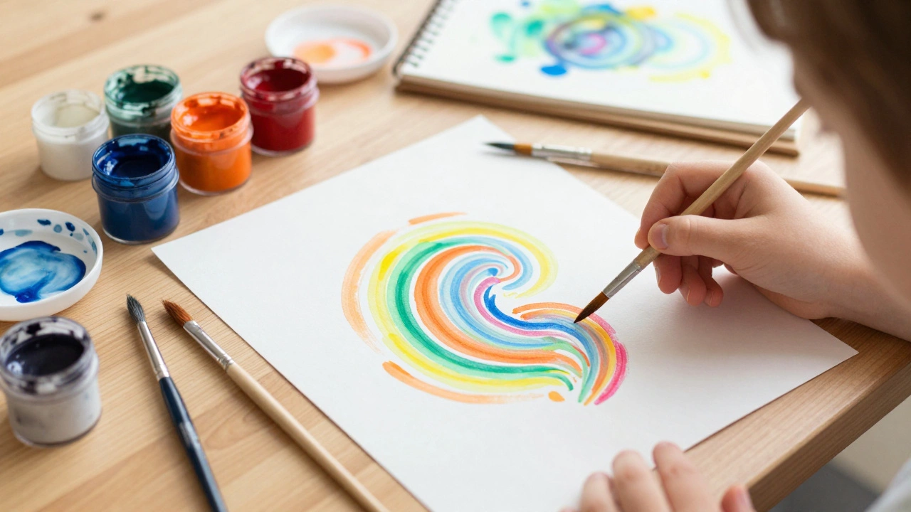 Child painting with watercolors for creative emotional expression