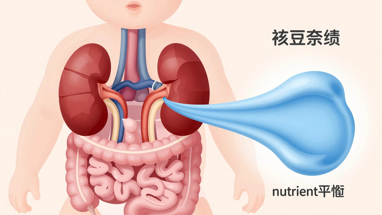 Conceptual illustration showing kidney stress from high protein in cow's milk