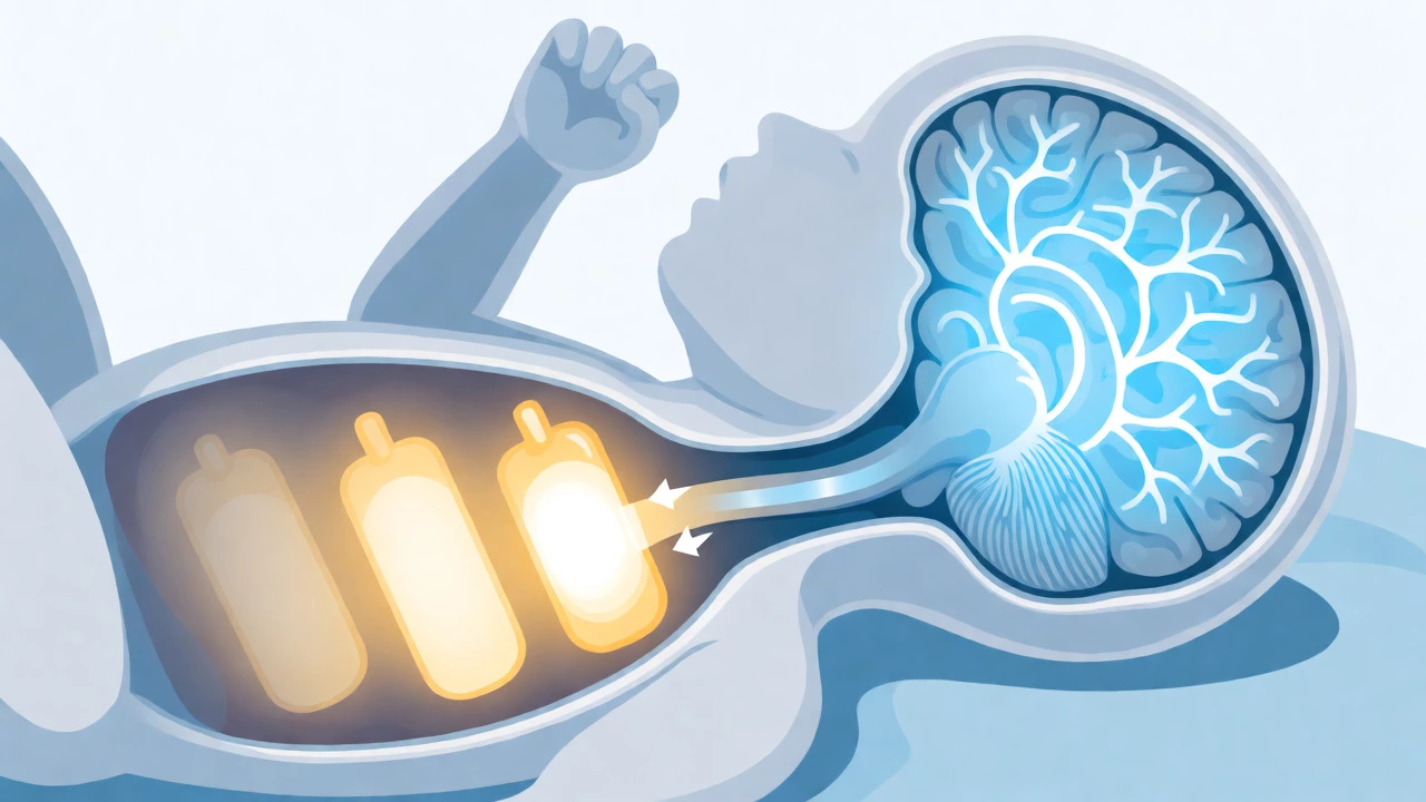 Medical illustration of preemie brain needing glucose from frequent feeds