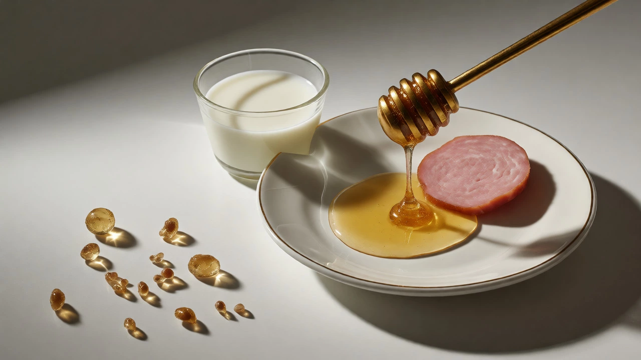 Still life of honey, cow's milk, and deli meat illustrating hidden dietary risks for babies
